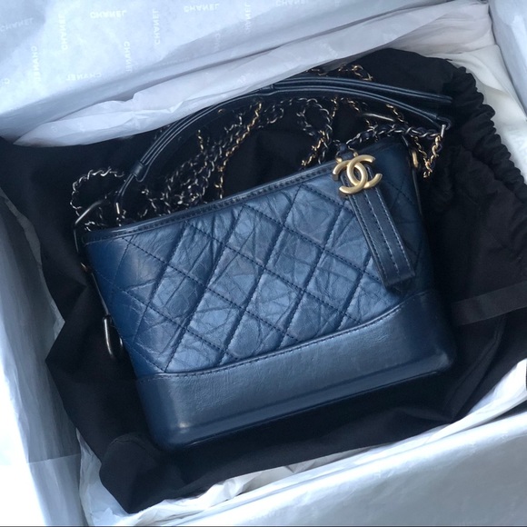 Chanel Deep Blue Quilted Aged Calfskin Gabrielle Zip Long Case